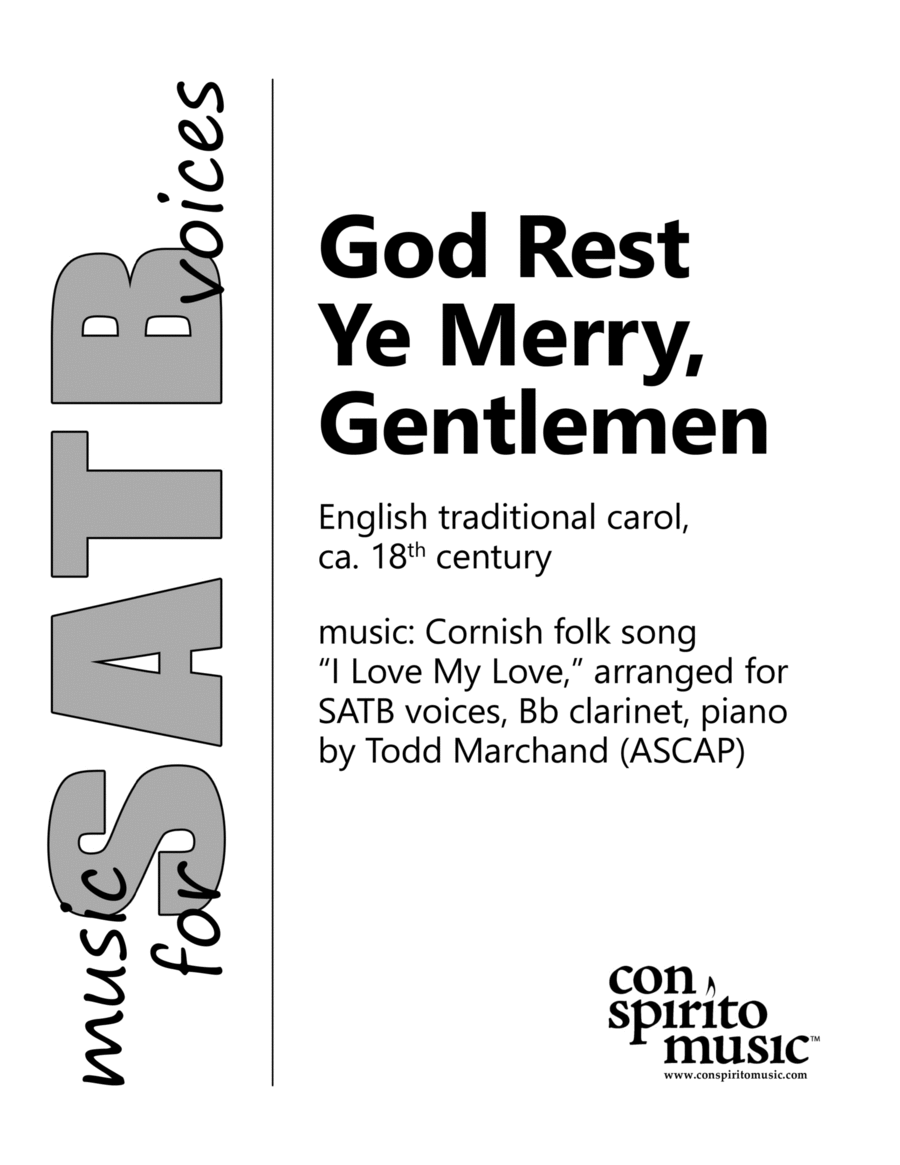 God Rest Ye Merry, Gentlemen (Cornish folk tune) — SATB voices, clarinet, piano 4-Part scores gallery preview page 1