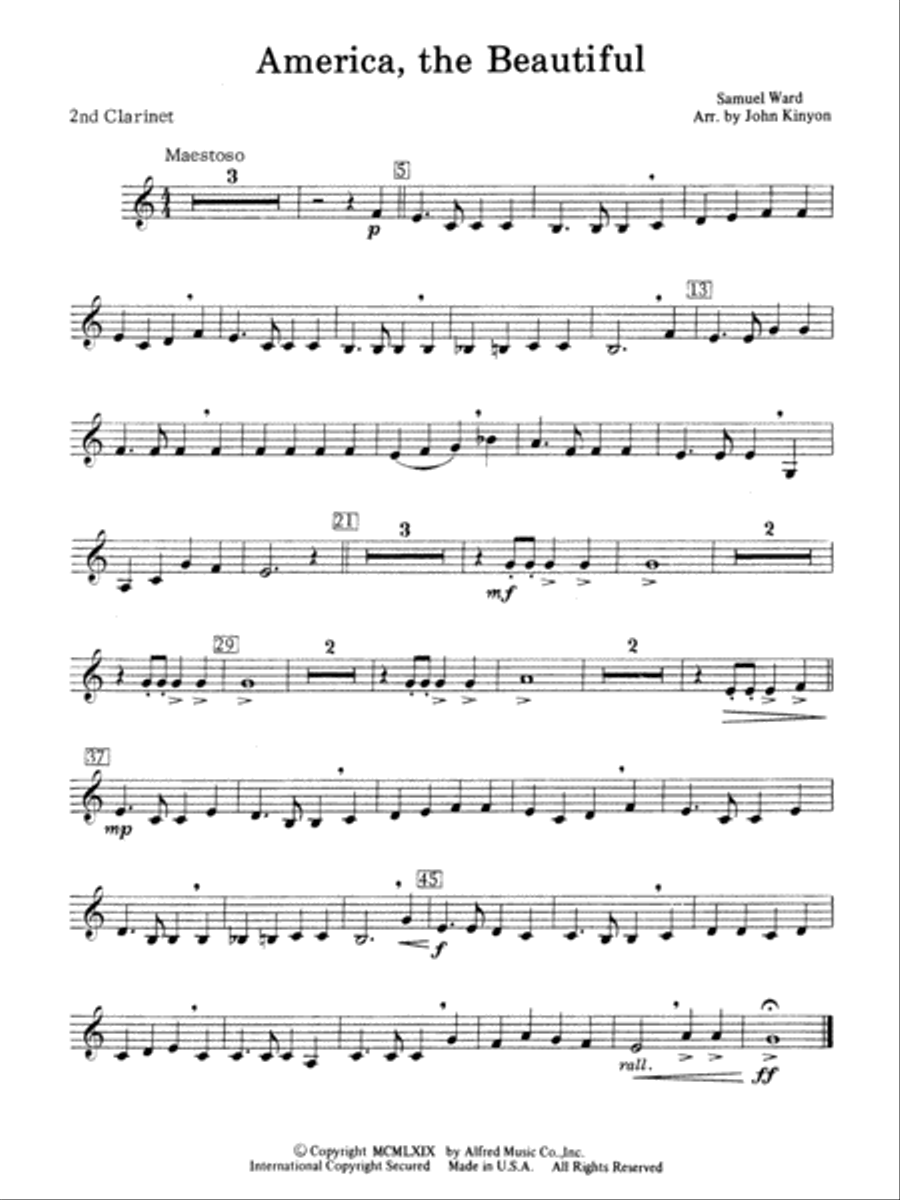 America, the Beautiful: 2nd B-flat Clarinet Concert Band scores gallery preview page 1