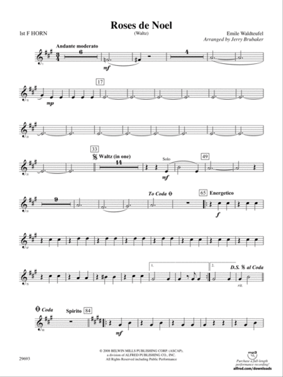 Roses de Noel (Waltz): 1st F Horn Full Orchestra scores gallery preview page 1
