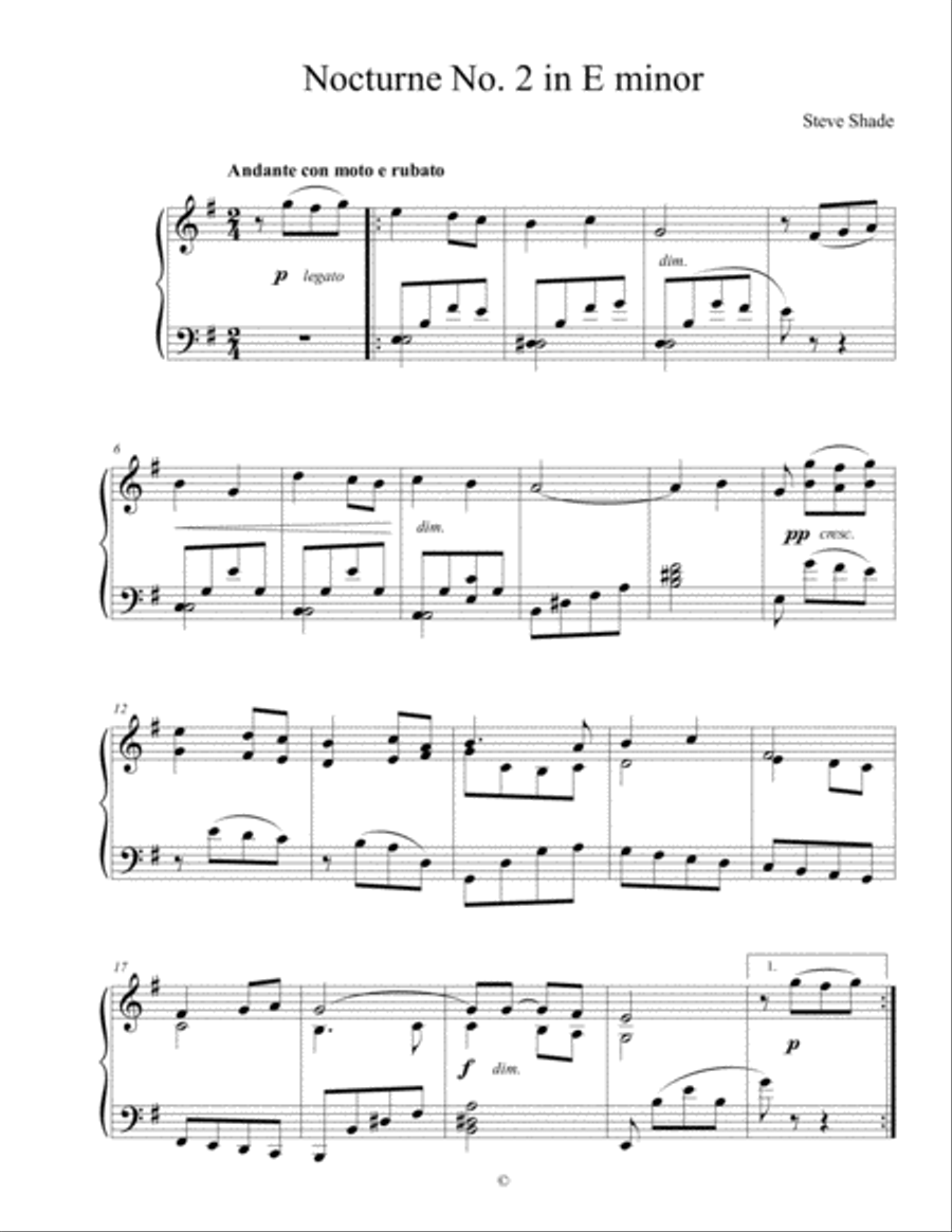 Nocturne No. 2 in E minor Piano Solo scores gallery preview page 1