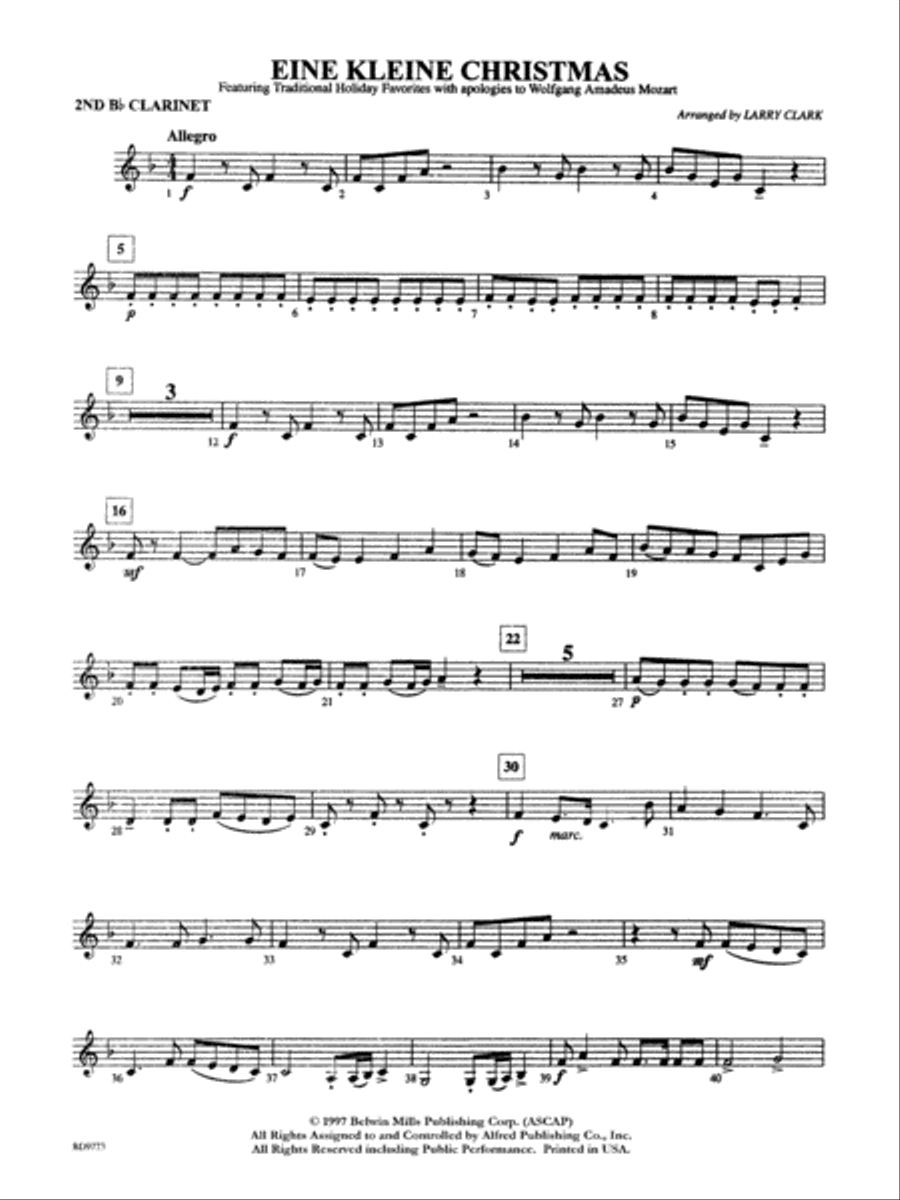 Eine Kleine Christmas (featuring Traditional Holiday Favorites (with apologies to Wolfgang Amadeus Mozart)): 2nd B-flat Clarinet Concert Band scores gallery preview page 1