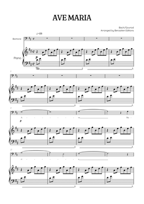 Bach / Gounod Ave Maria in D major • baritone sheet music with piano accompaniment