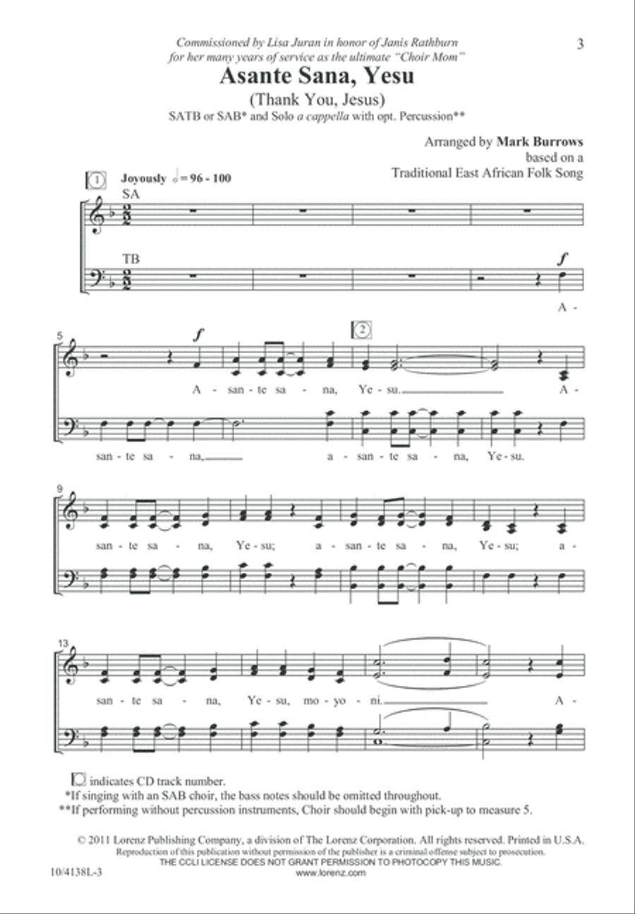 Asante Sana, Yesu (Thank You, Jesus) 4-Part scores gallery preview page 3