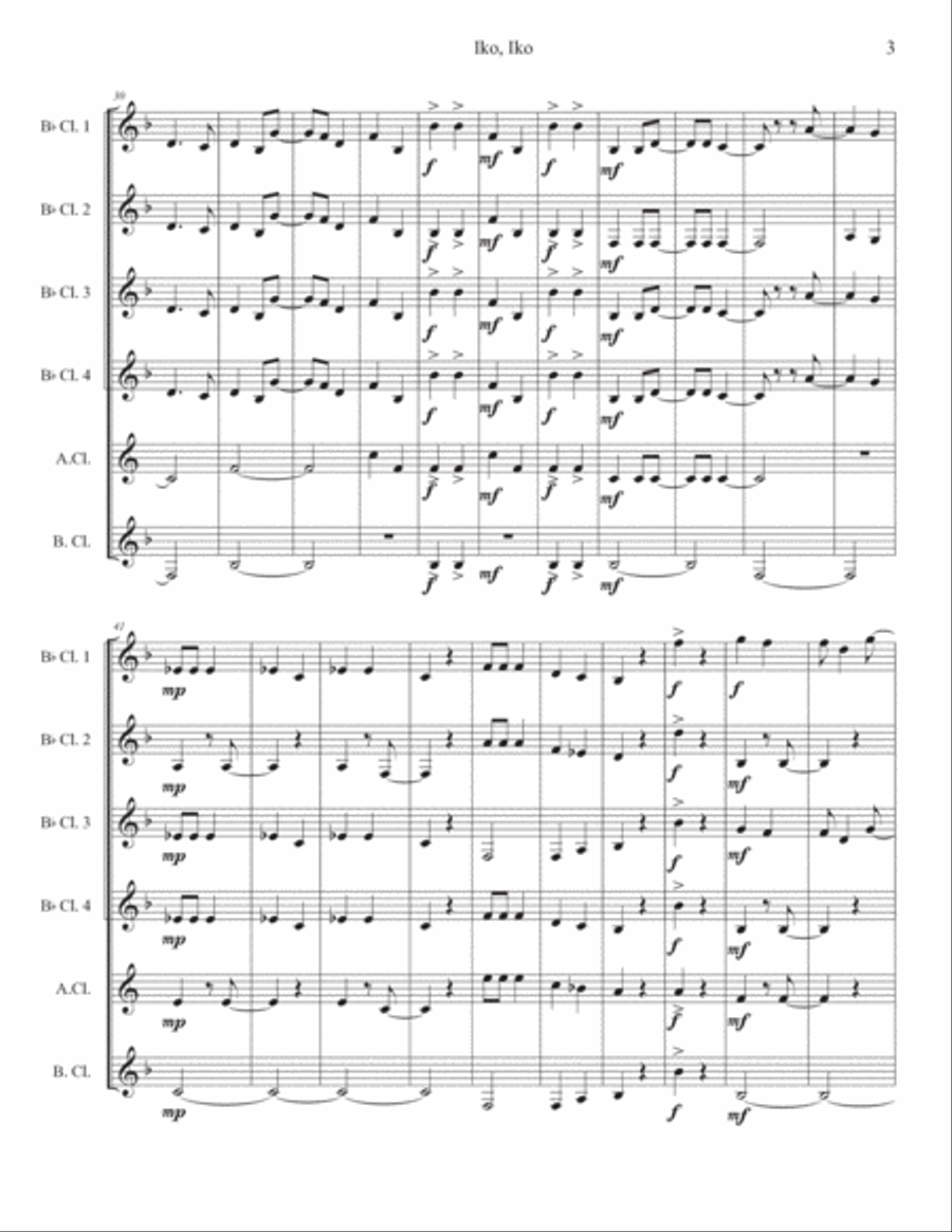 Iko Iko Clarinet Choir scores gallery preview page 3