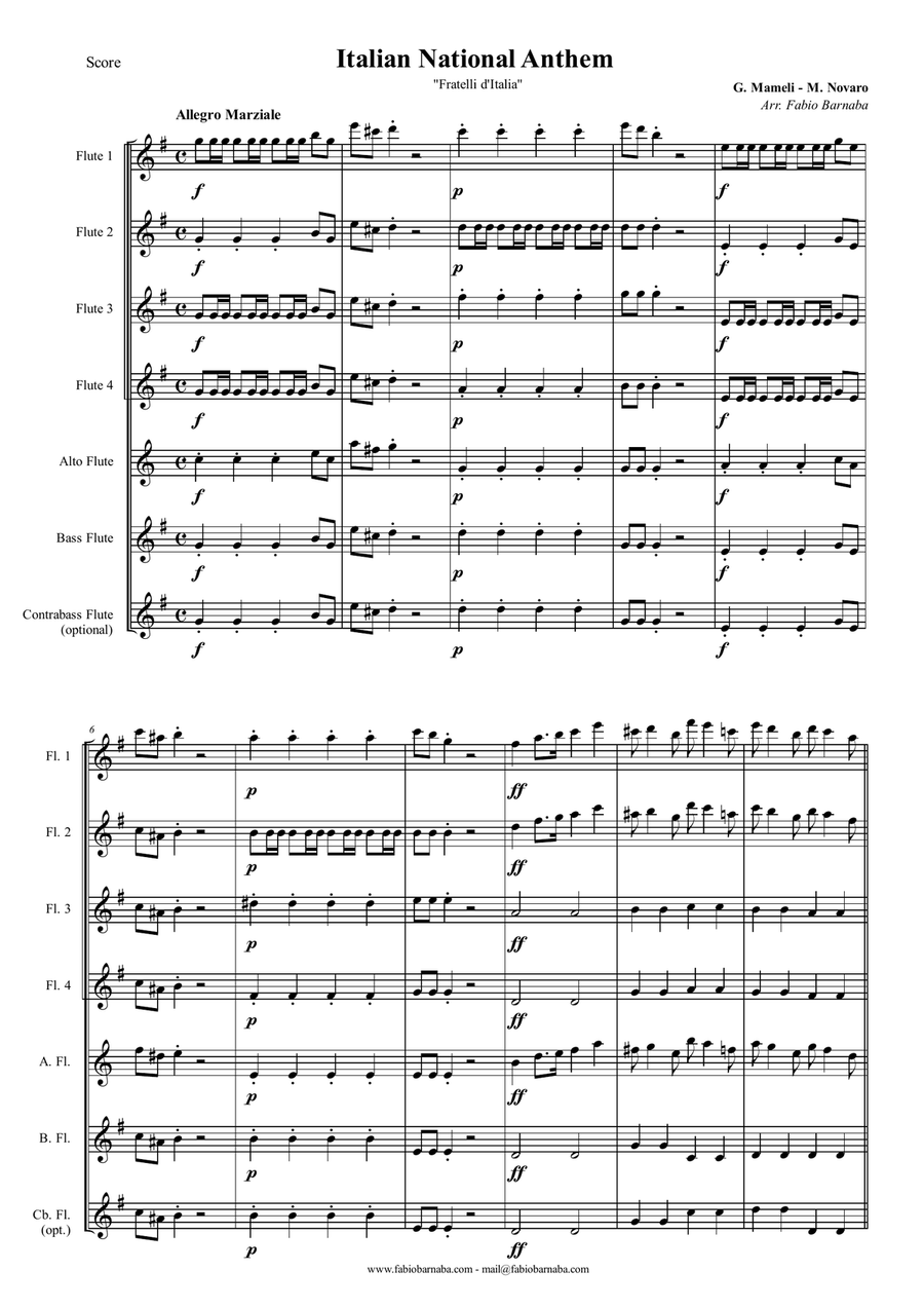 Italian National Anthem - Fratelli d'Italia - for Flute Choir Flute Choir scores gallery preview page 2