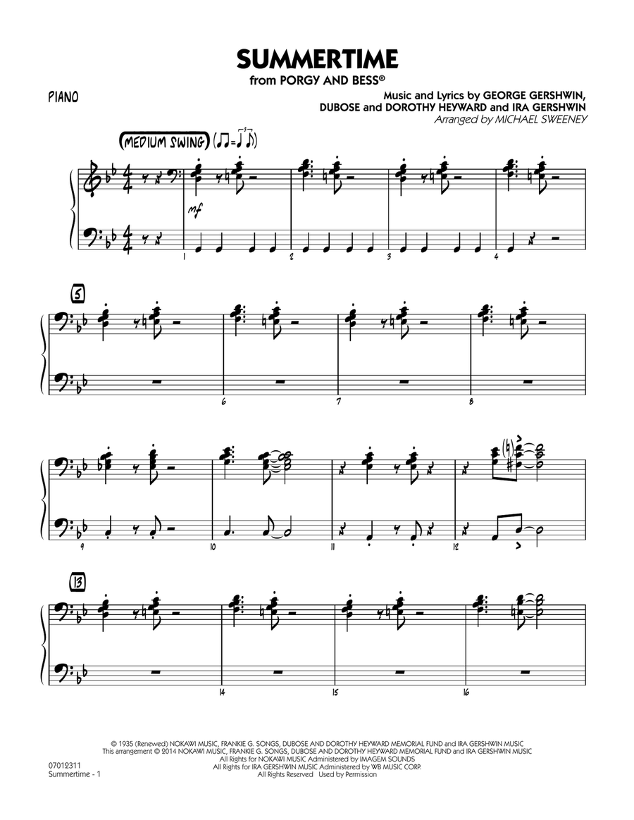 Summertime (from Porgy and Bess) - Piano Jazz Ensemble scores gallery preview page 1