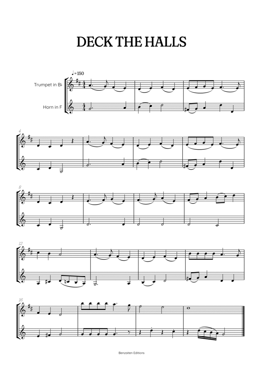 Deck the Halls for trumpet and french horn duet • intermediate Christmas song sheet music image number null