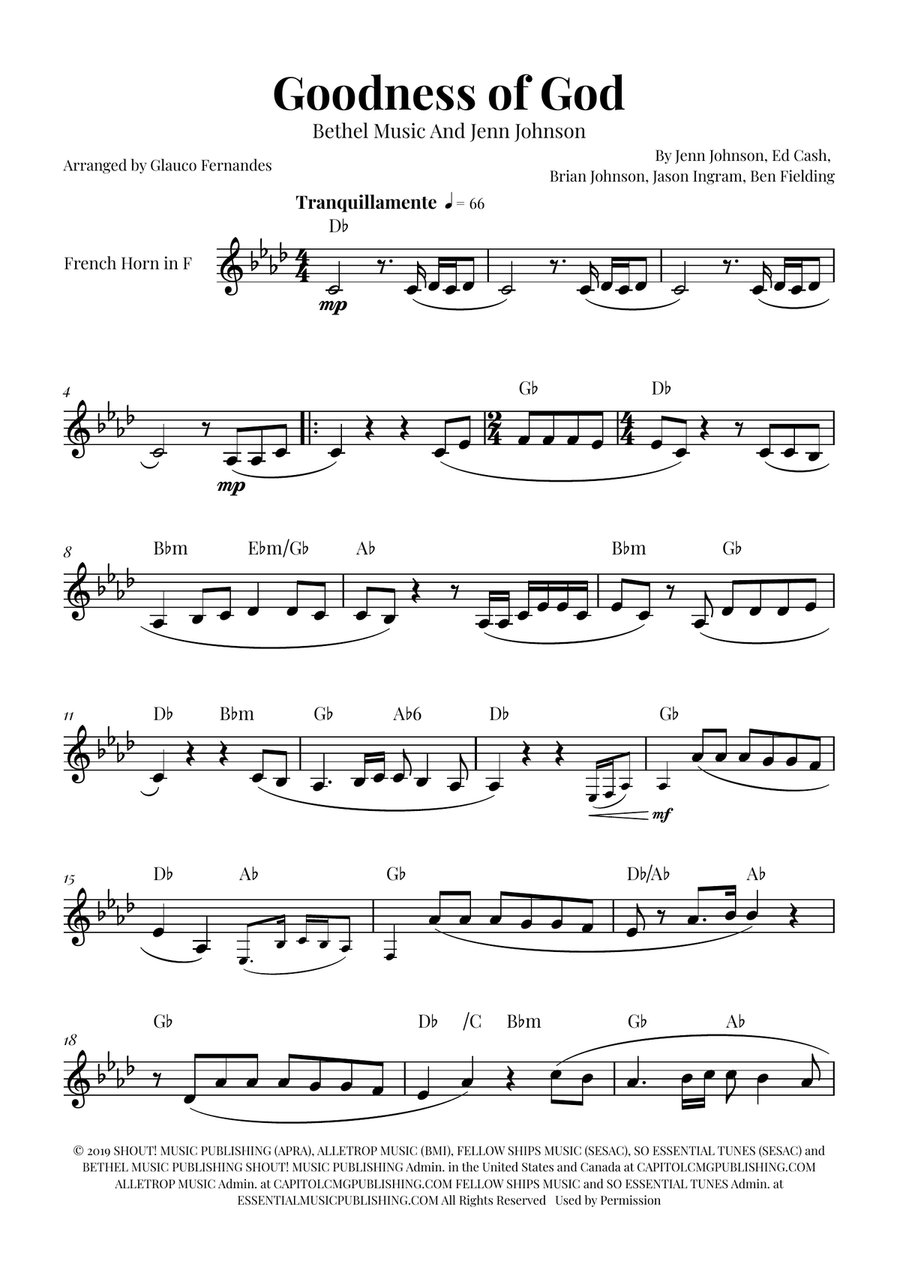 Goodness Of God Horn Solo scores gallery preview page 1