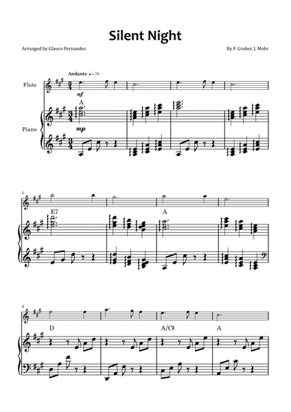 Silent Night - Flute and piano with chord notations image number null