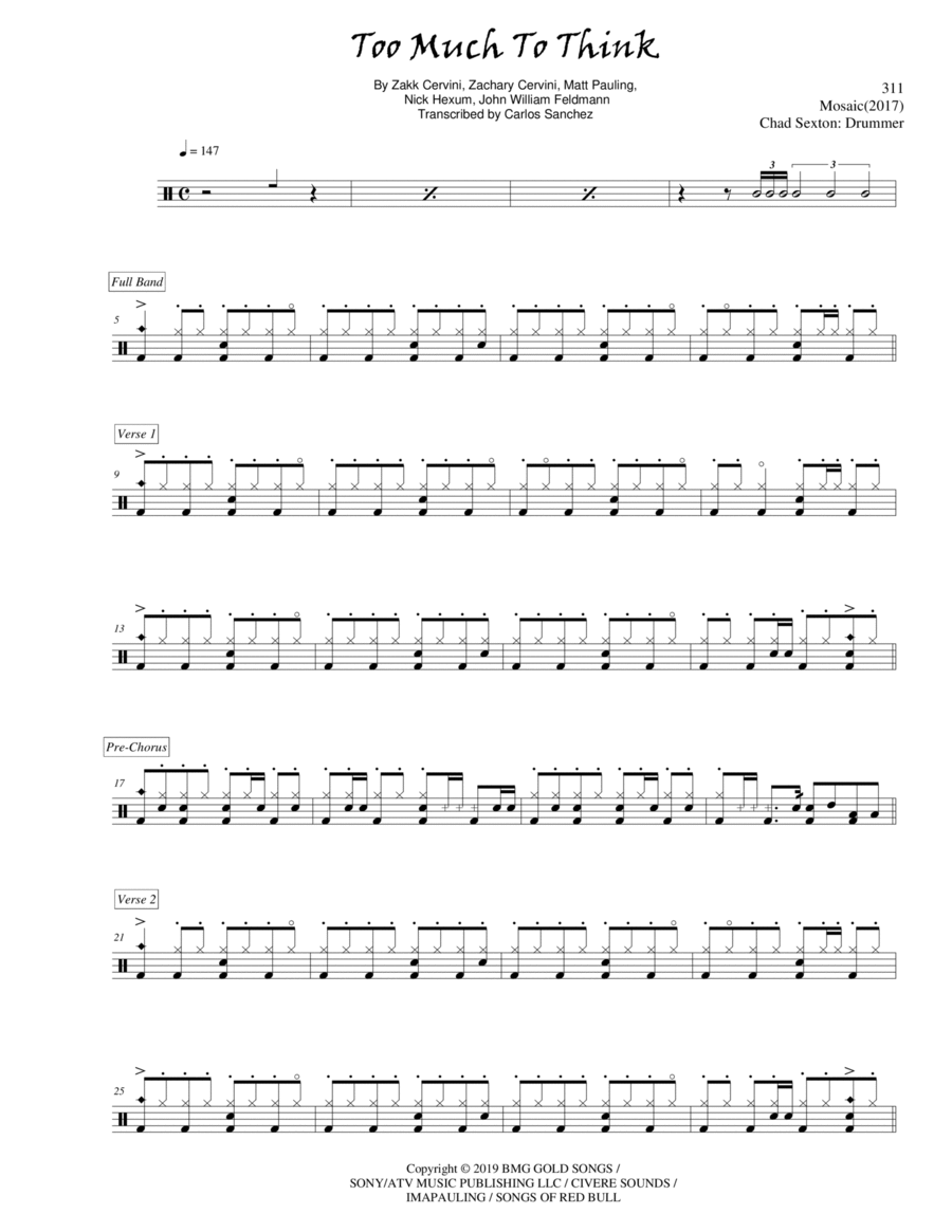 Too Much To Think Drum Set scores gallery preview page 1
