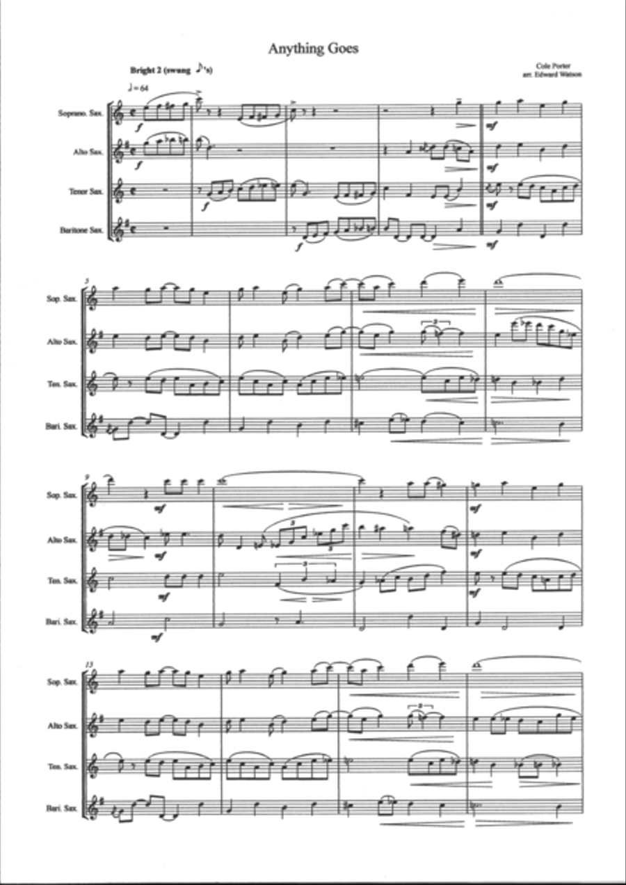Anything Goes Saxophone Quartet scores gallery preview page 2