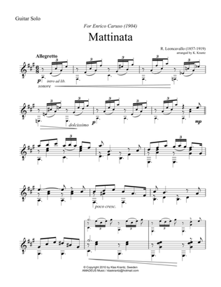 Book cover for Mattinata for guitar solo