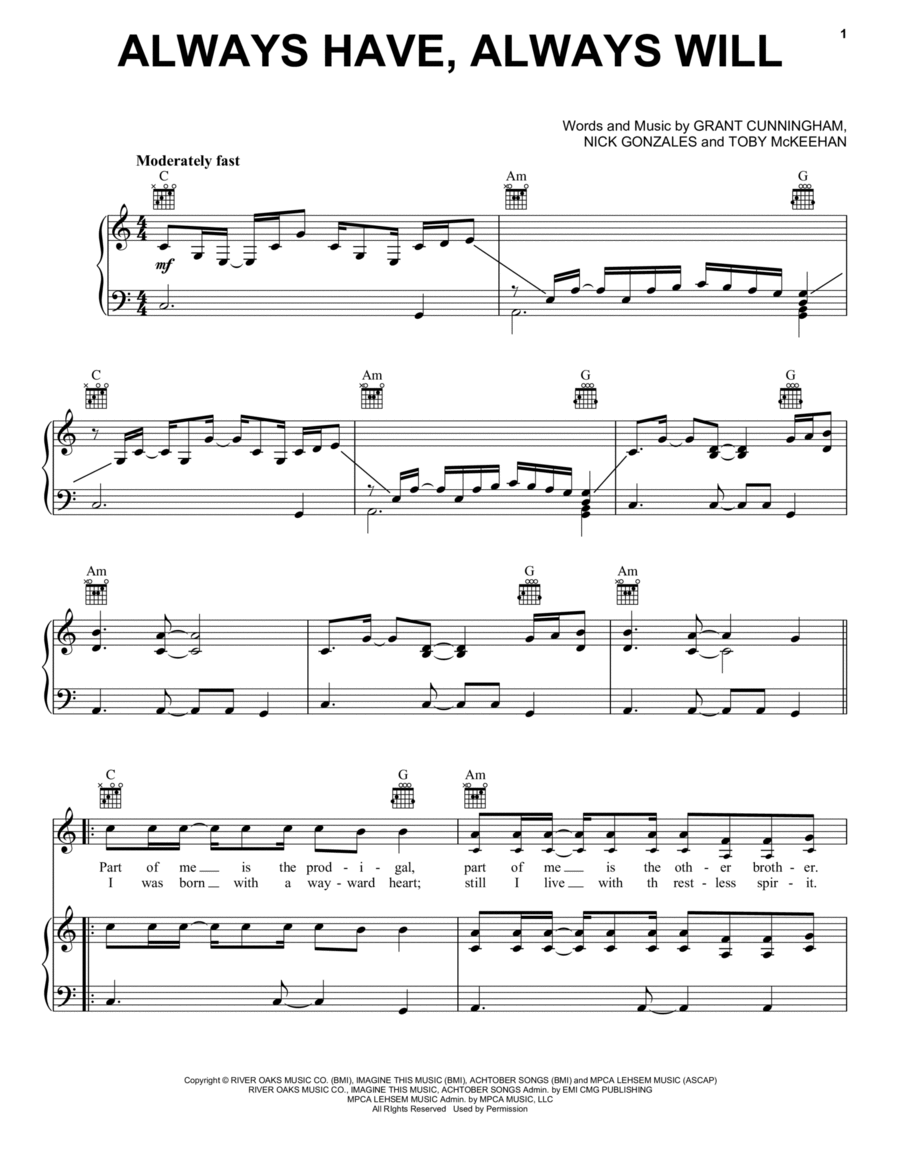 Always Have, Always Will Always Have, Always Will Piano, Vocal, Guitar scores gallery preview page 1