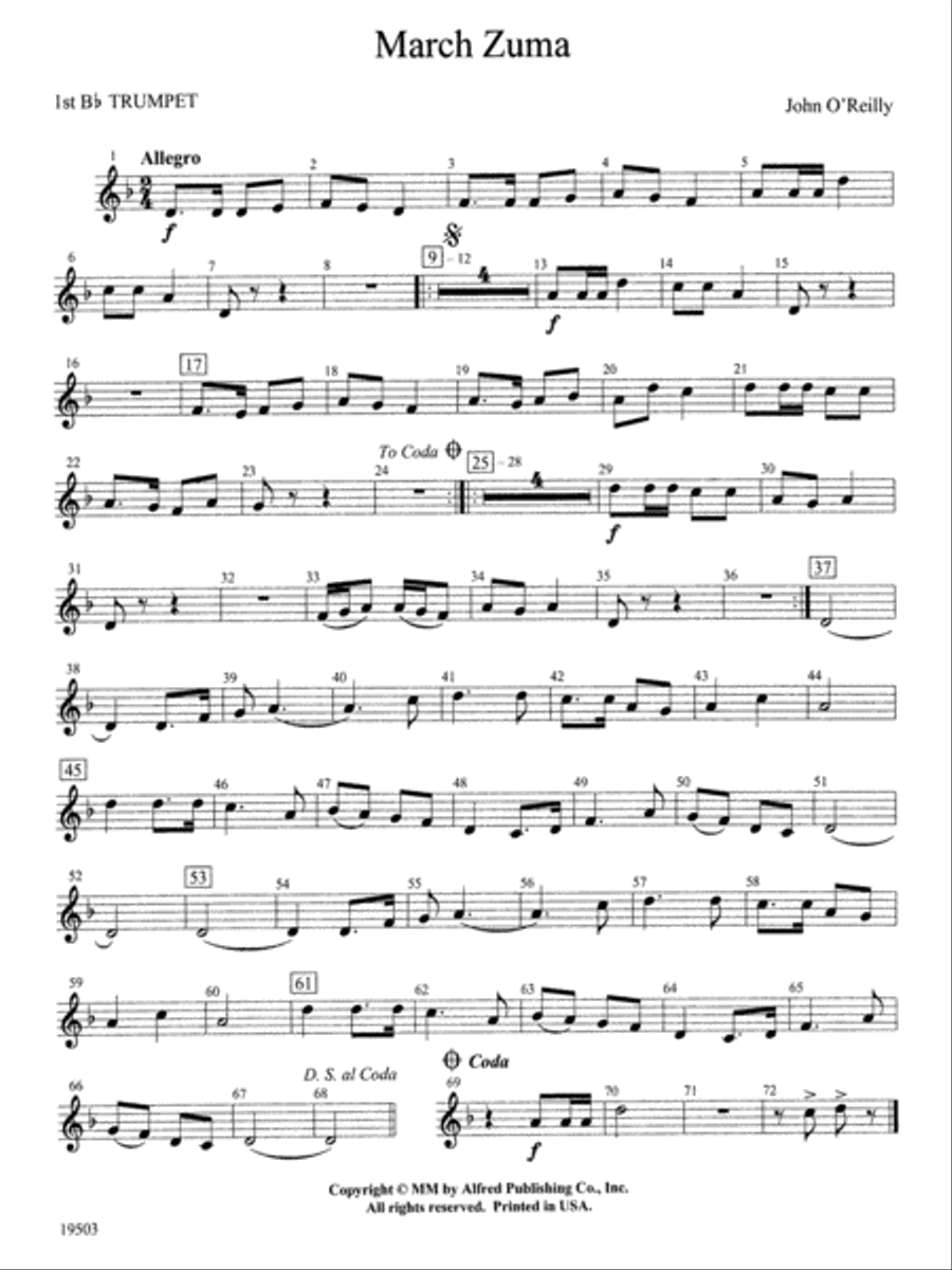 March Zuma: 1st B-flat Trumpet Concert Band scores gallery preview page 1