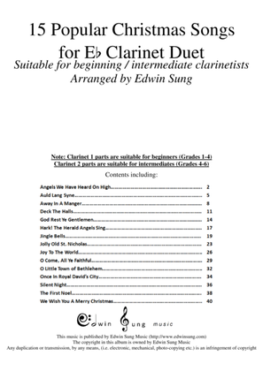 Book cover for 15 Popular Christmas Songs for Eb Clarinet Duet (Suitable for beginning / intermediate clarinetists)