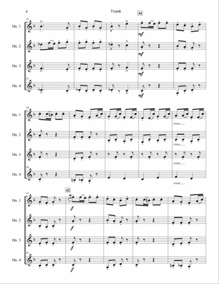Trepak from The Nutcracker Suite for French Horn Quartet French Horn Quartet scores gallery preview page 4