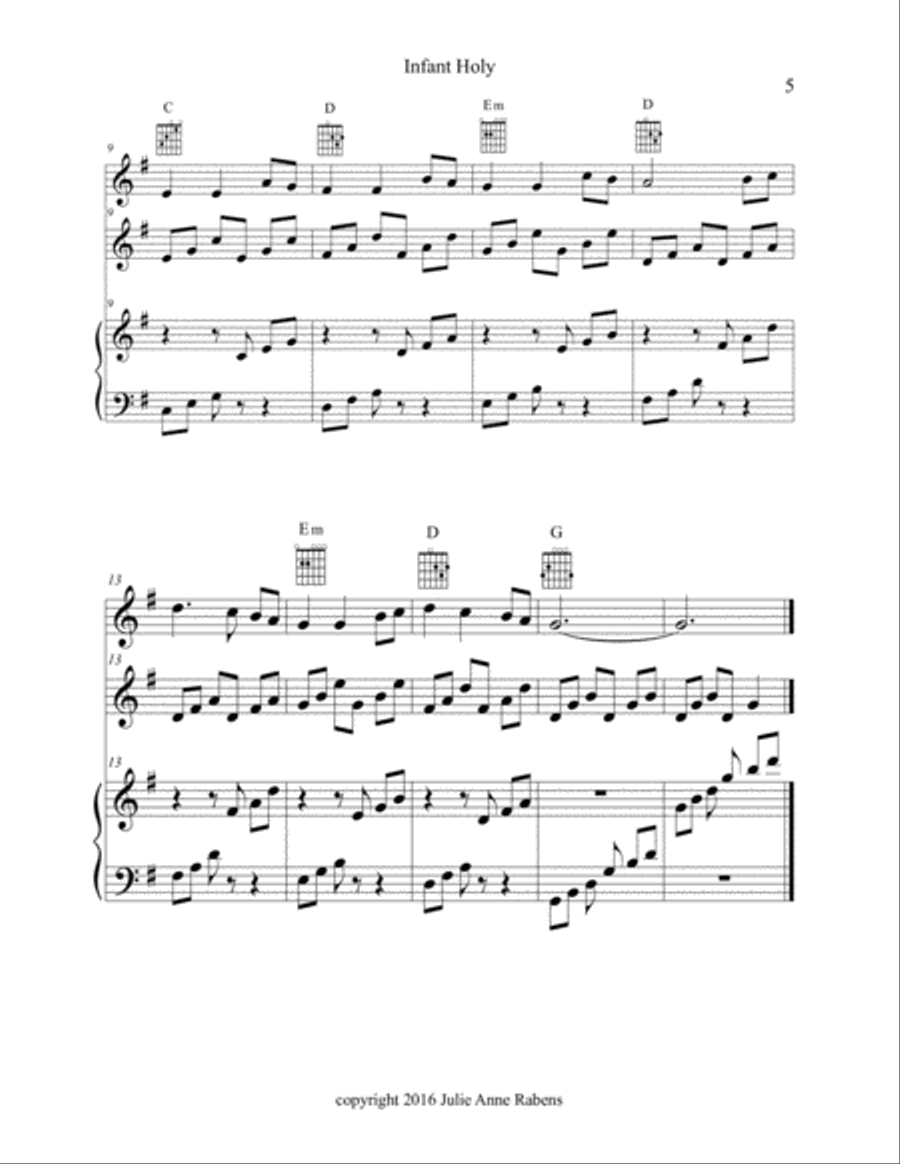 Christmas Lullabies for treble C instrument, guitar, and harp (or piano) Large Ensemble scores gallery preview page 5