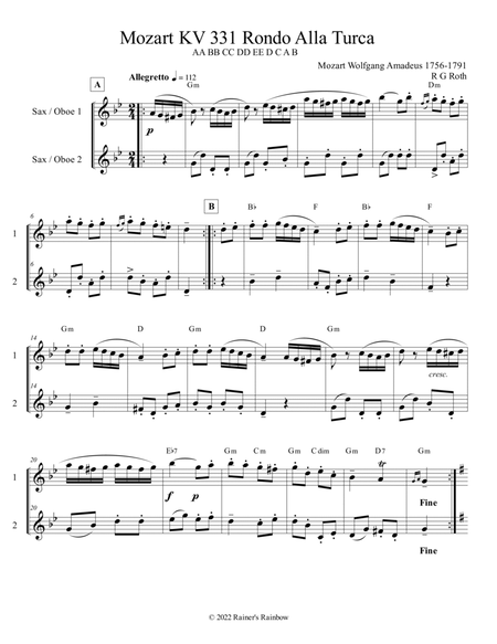 Mozart Rondo Alla Turca for Saxophone