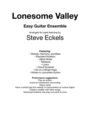 Lonesome Valley for Easy Guitar Ensemble - Score Only