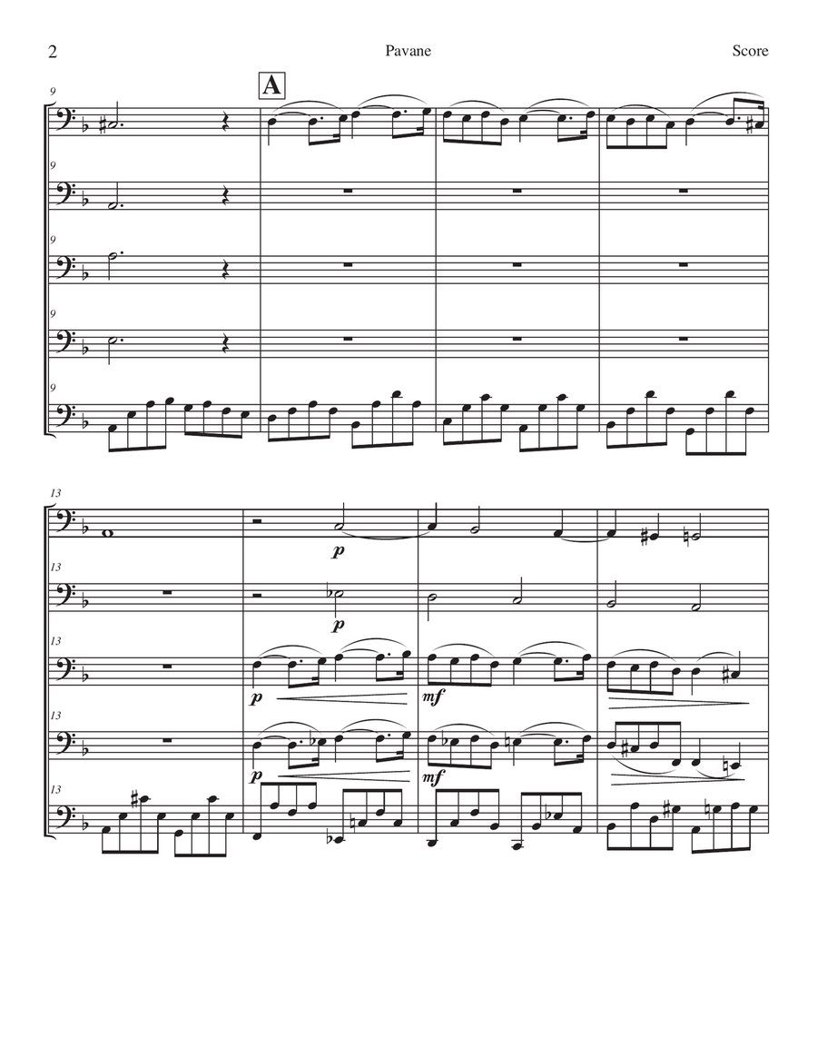 Pavane by Gabriel Fauré for Cello Quintet Small Ensemble scores gallery preview page 2