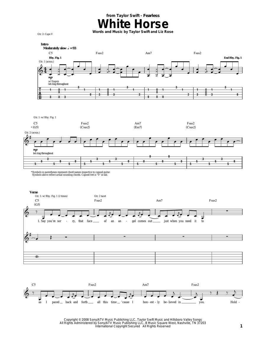 White Horse Acoustic Guitar scores gallery preview page 1