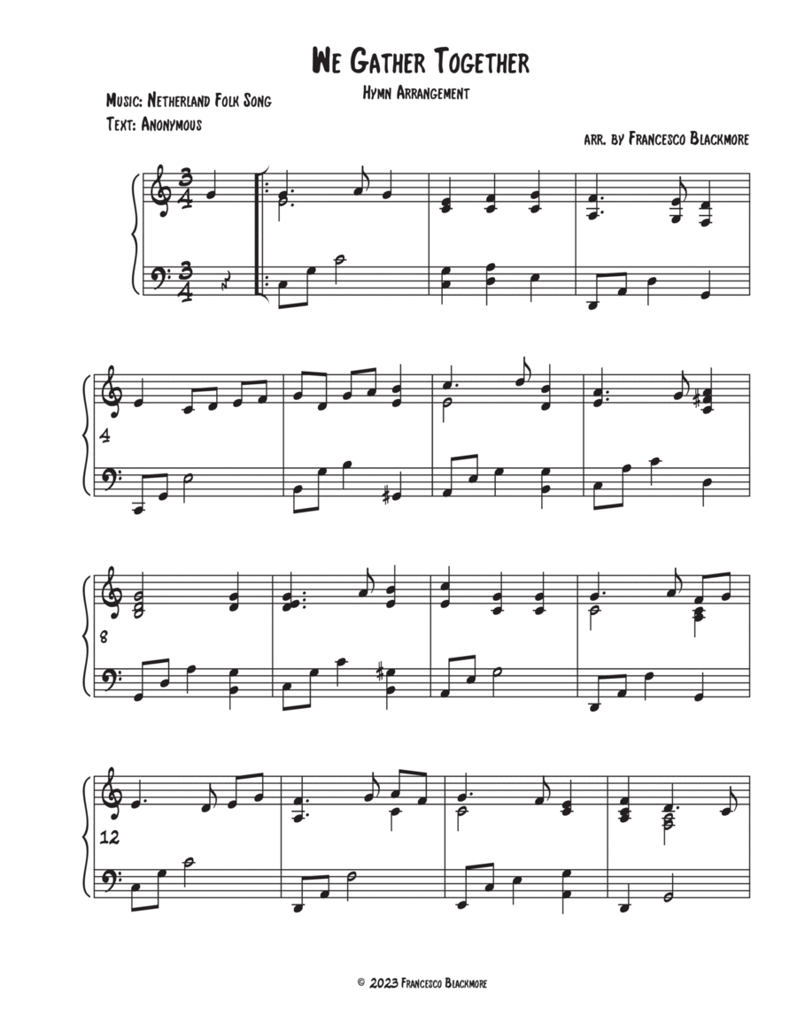 We Gather Together (Hymn Arrangement) Piano Solo scores gallery preview page 1