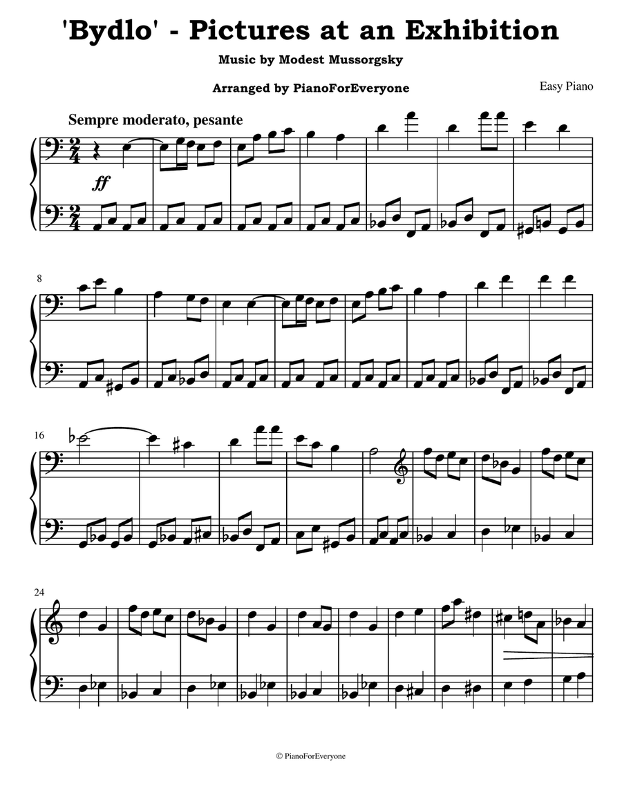 'Bydlo' from Pictures at an Exhibition - Mussorgsky (Easy Piano) Easy Piano scores gallery preview page 1