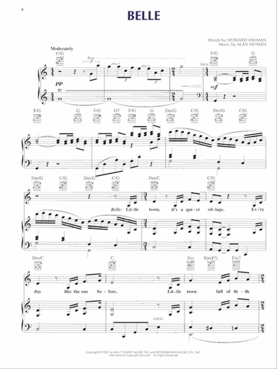 Beauty and the Beast Piano, Vocal, Guitar scores gallery preview page 4
