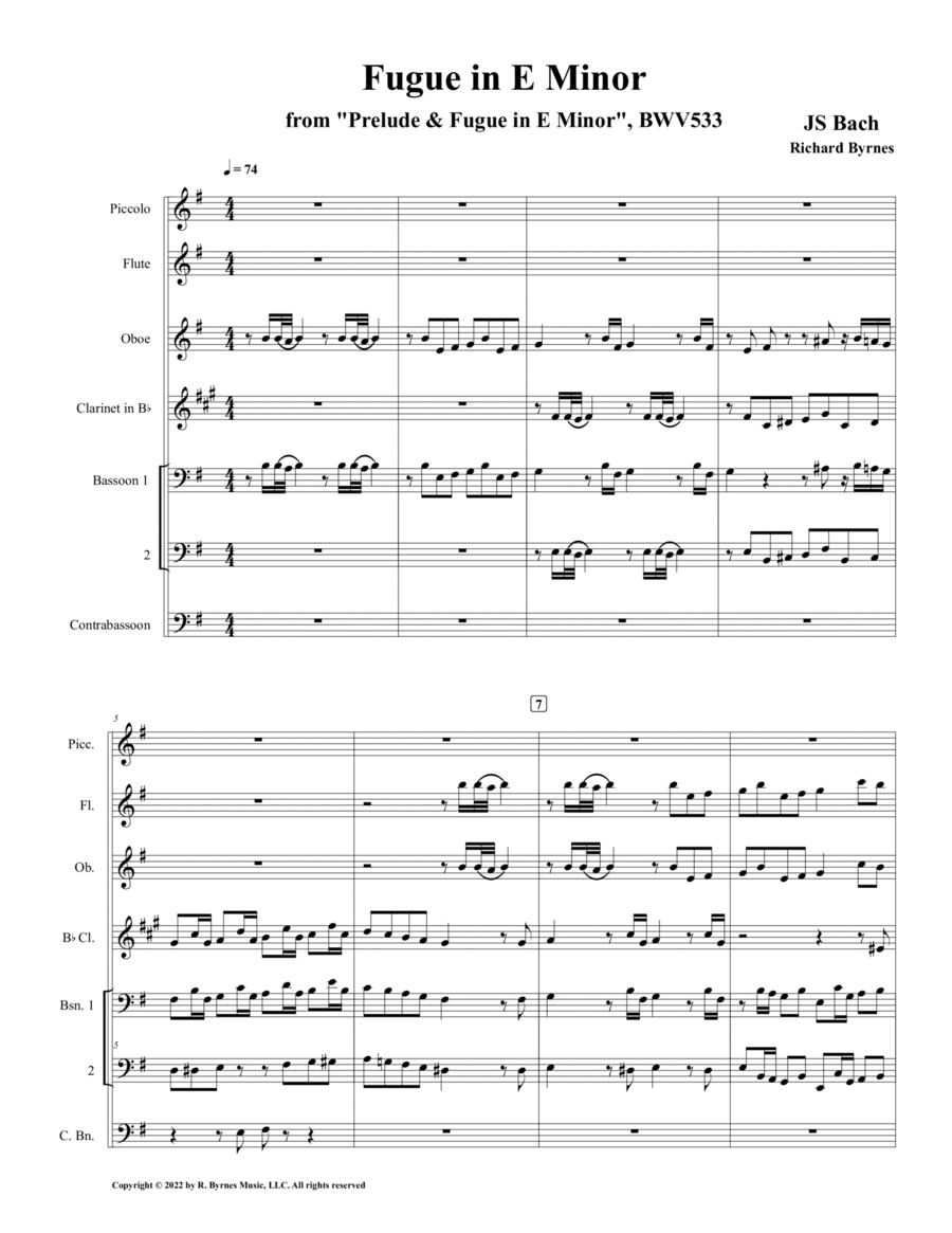 Fugue in E Minor, BWV 533 (Woodwind Septet) Woodwind Ensemble scores gallery preview page 1