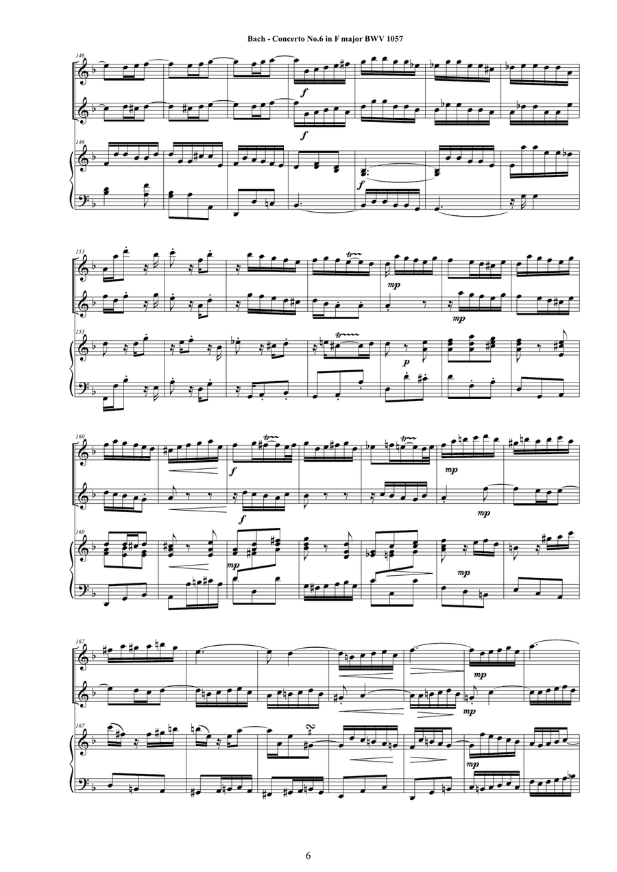 Bach - Concerto No.6 in F major BWV 1057 for Two Flutes and Harpsichord (or Piano) Flute Duet scores gallery preview page 6