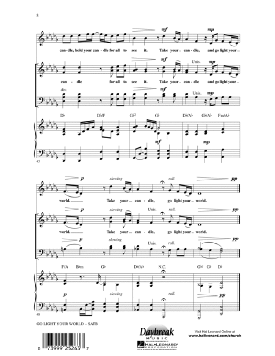 Go Light Your World (arr. Allen Pote) 4-Part scores gallery preview page 7