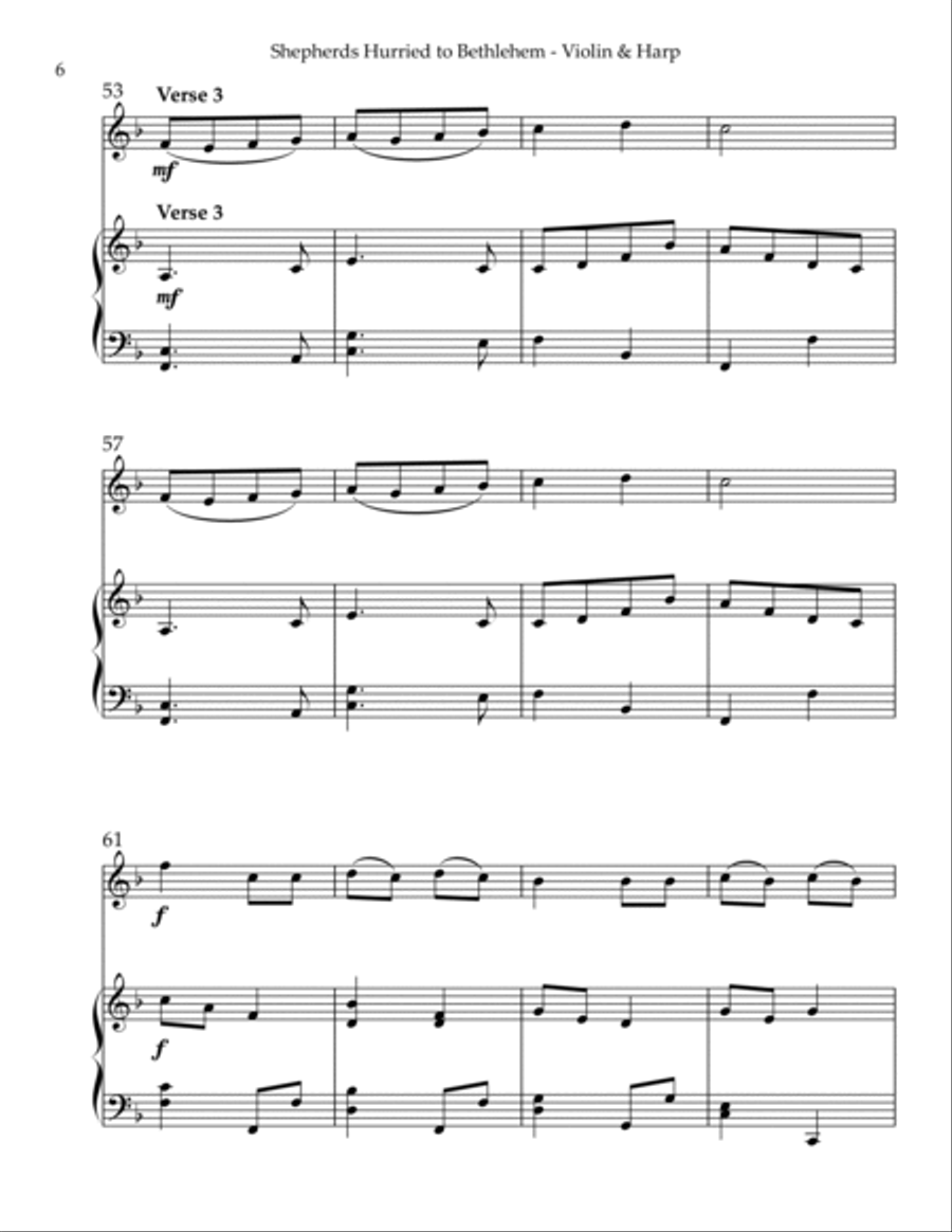 Shepherds Hurried to Bethlehem, Duet for Violin & Harp String Duet scores gallery preview page 6