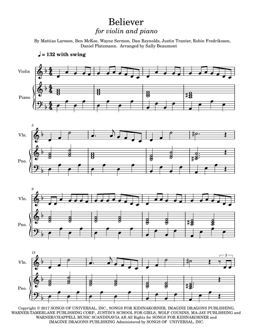 Believer Believer Violin Solo scores gallery preview page 1