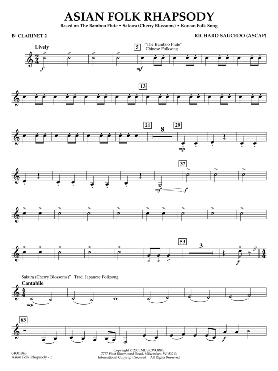 Asian Folk Rhapsody - Bb Clarinet 2 Concert Band scores gallery preview page 1