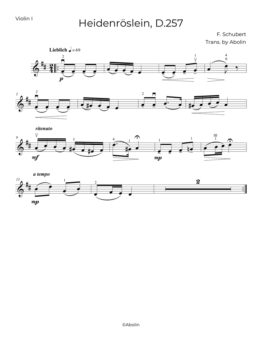 Schubert: Heidenröslein, D.257 - String Quartet String Quartet scores gallery preview page 4