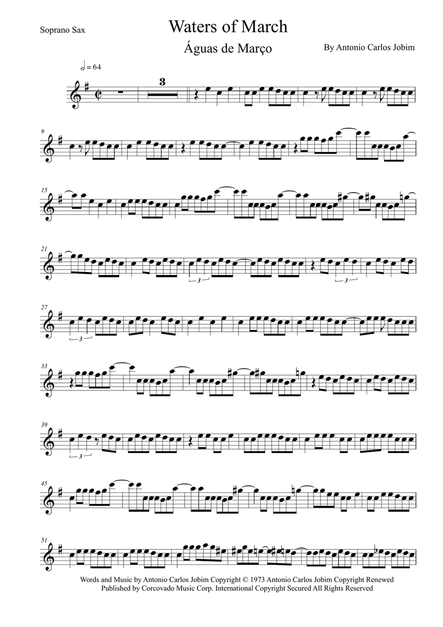 Águas De Março (Waters Of March) Soprano Saxophone scores gallery preview page 1