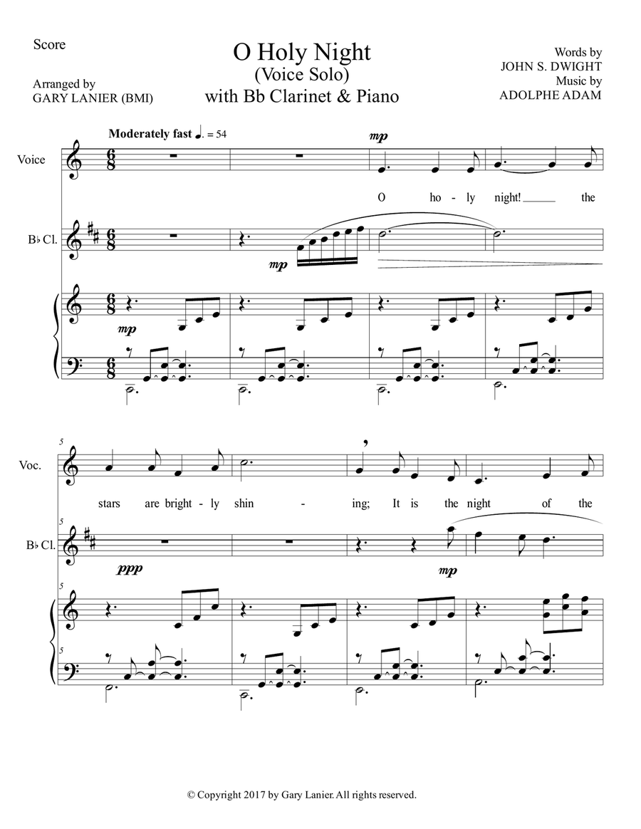 O HOLY NIGHT (Voice Solo with Bb Clarinet & Piano - Score & Parts included) Small Ensemble scores gallery preview page 2