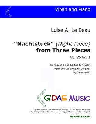 Book cover for Le Beau, Luise - Nachtstück from "Three Pieces" Op. 26 No. 1, arranged for violin