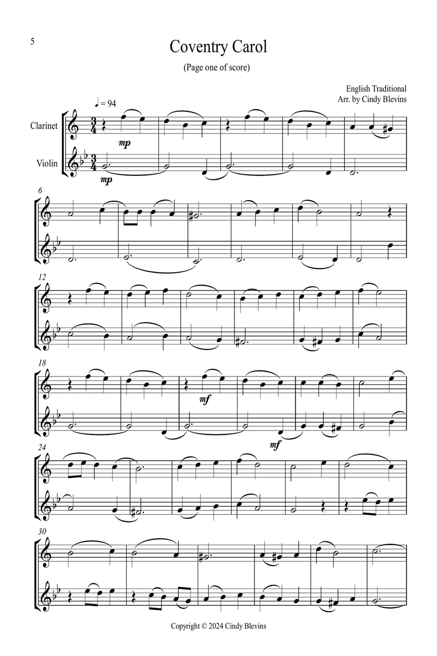 Clarinet and Violin for Christmas, Vol. III (12 arrangements) Clarinet scores gallery preview page 2