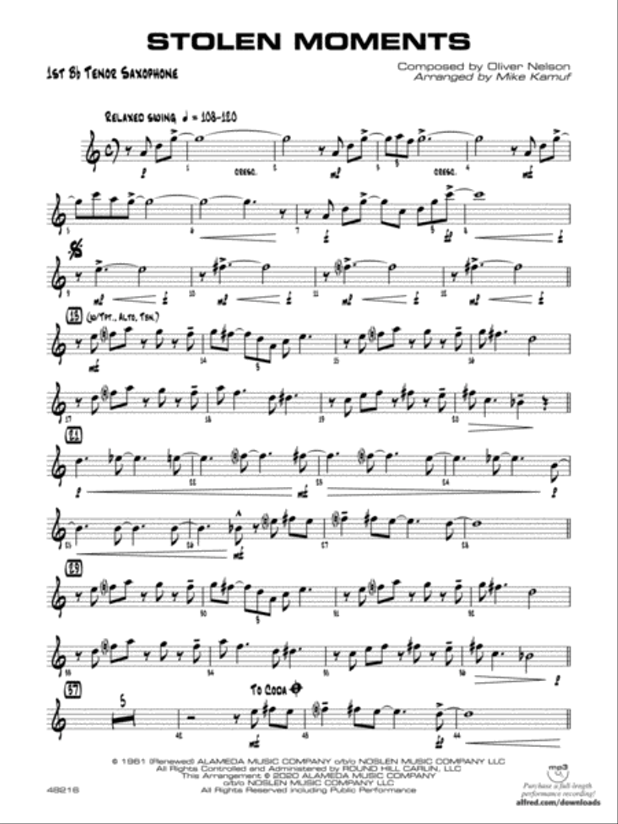Stolen Moments: B-flat Tenor Saxophone Jazz Ensemble scores gallery preview page 1
