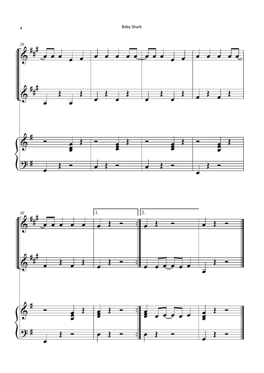 Baby Shark Clarinet Duet scores gallery preview page 4