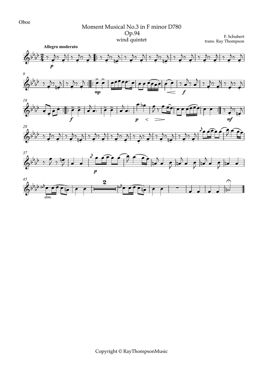 Schubert: Moment Musical Op.94 No.3 in F minor D780 - wind quintet Woodwind Quintet scores gallery preview page 4