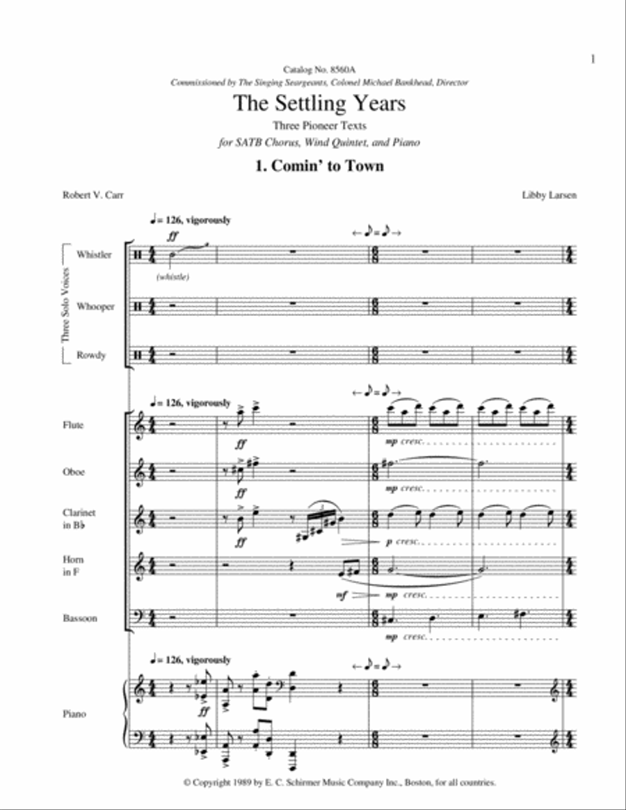 The Settling Years: 1. Comin' to Town Choir scores gallery preview page 1