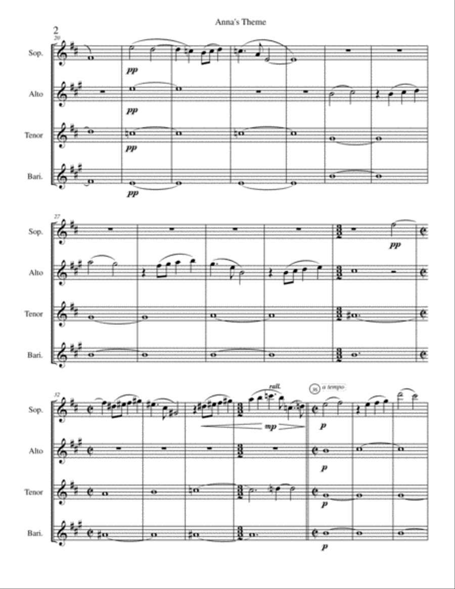 Anna's Theme Saxophone Quartet scores gallery preview page 4
