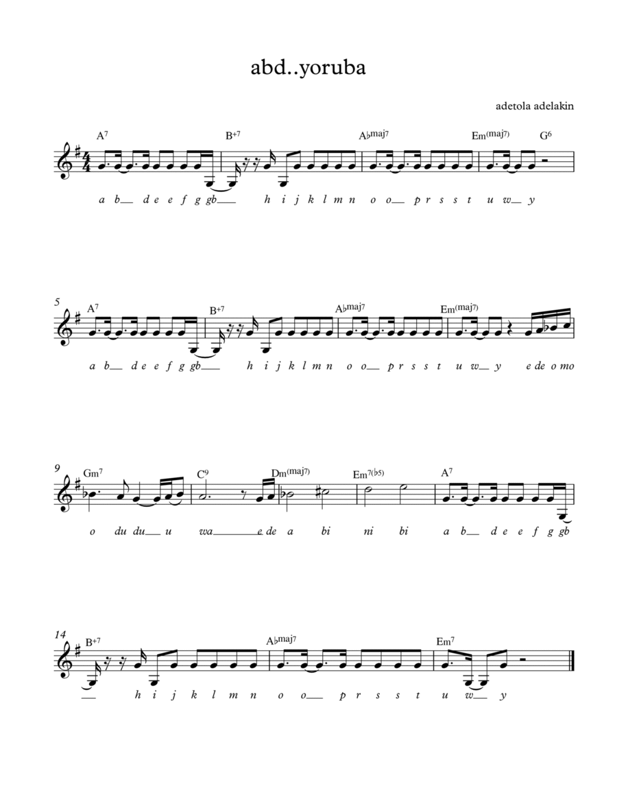 abd yoruba alphabets Piano Method scores gallery preview page 1