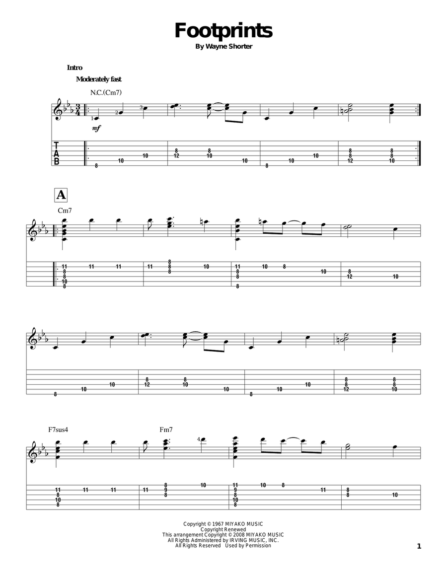 Footprints Footprints Electric Guitar scores gallery preview page 1