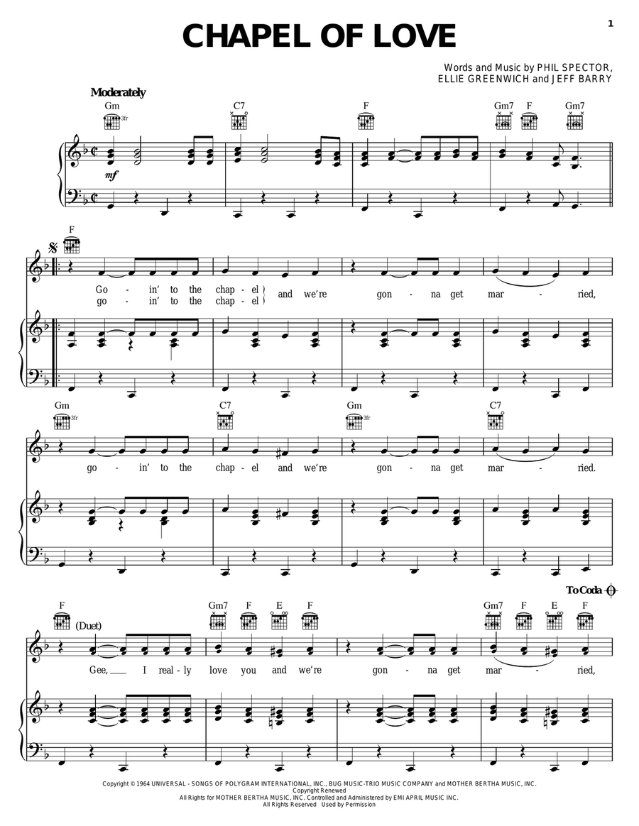Chapel Of Love Chapel Of Love Piano, Vocal, Guitar scores gallery preview page 1