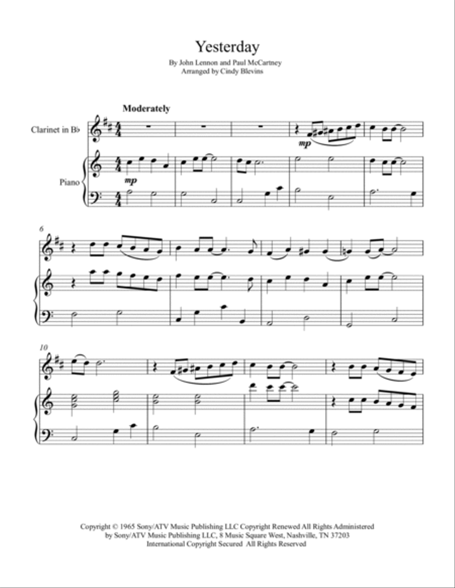 Yesterday B-Flat Clarinet scores gallery preview page 2