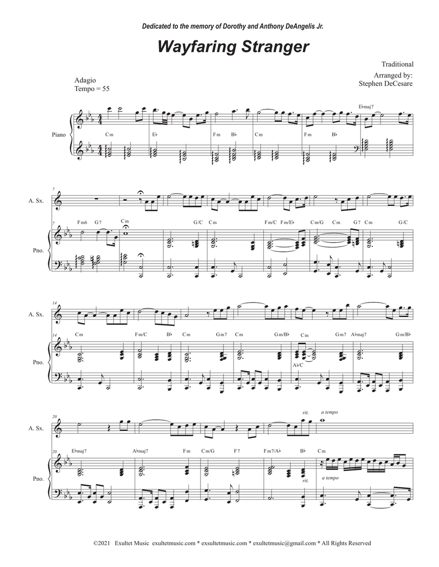 Wayfaring Stranger (Alto Saxophone and Piano) Alto Saxophone scores gallery preview page 2