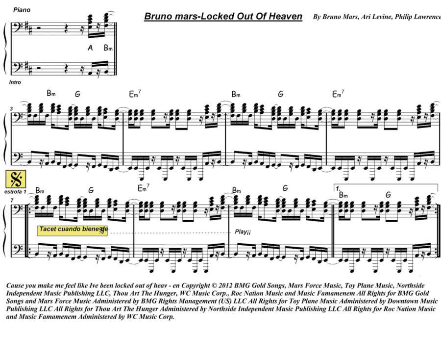 Locked Out Of Heaven Locked Out Of Heaven Piano Solo scores gallery preview page 1